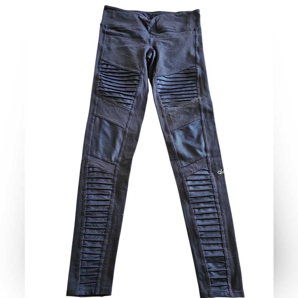 Alo Yoga Dark Blue Motto Leggings with Ribbed Detail Sz‎ S-M